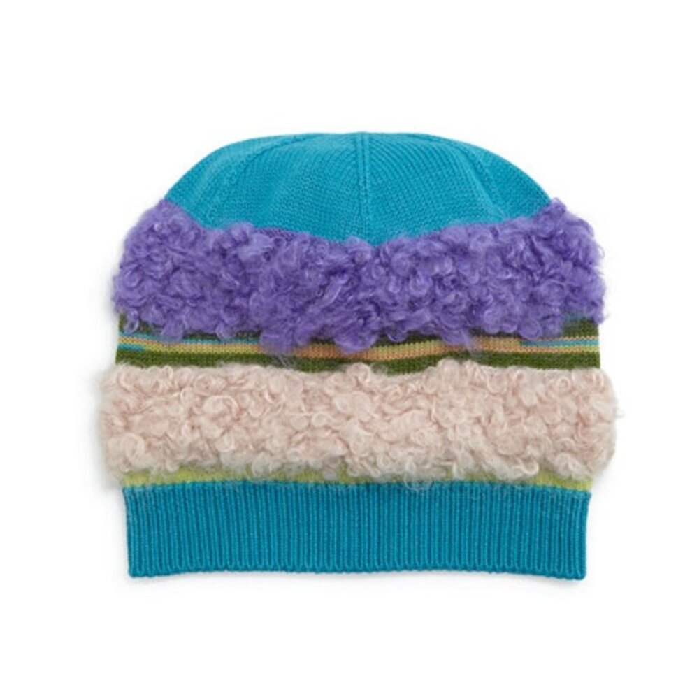 Missoni Italy Fuzzy Striped Knit Hat Cap Wool Stripe M Multicolor